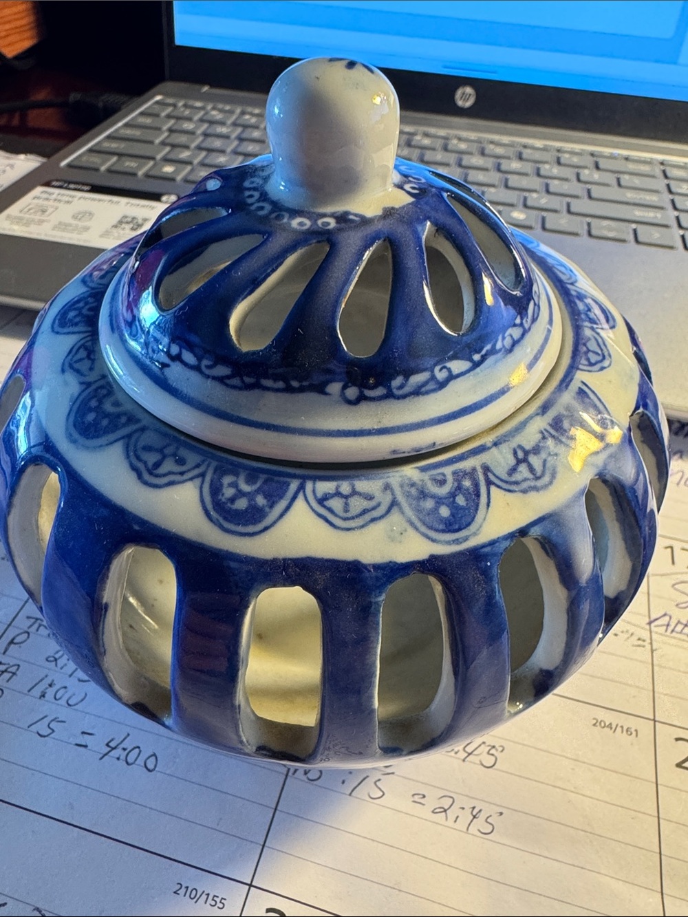 Two's Company Blue and White Pierced Ceramic Jar with Lid